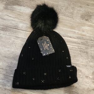 Victoria's Secret Black Knit Beanie with Pom Pom